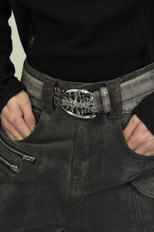 Metal Spine Buckle Leather Belt