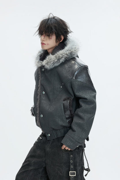Faux Fur Pattern Puffer Jacket