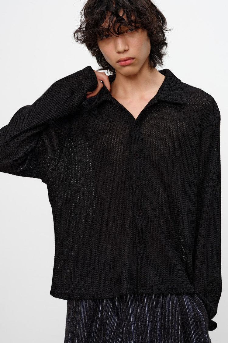 Woven Textured Long Sleeve Shirt — JCAESAR — view 4