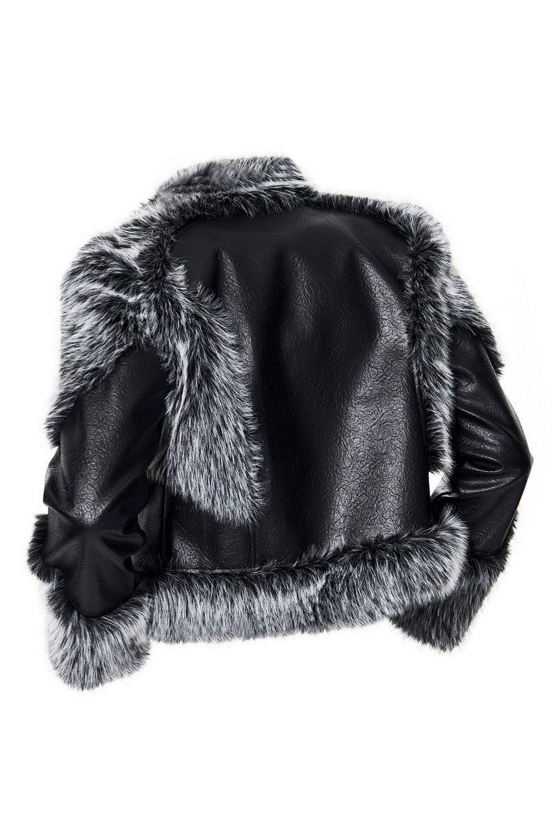 Fur Panel Padded Leather Jacket
