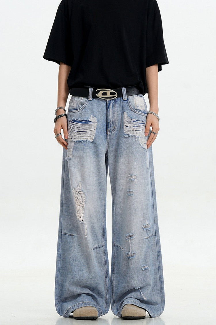 Light Blue Ripped Loose Jeans — Trenqor Basics