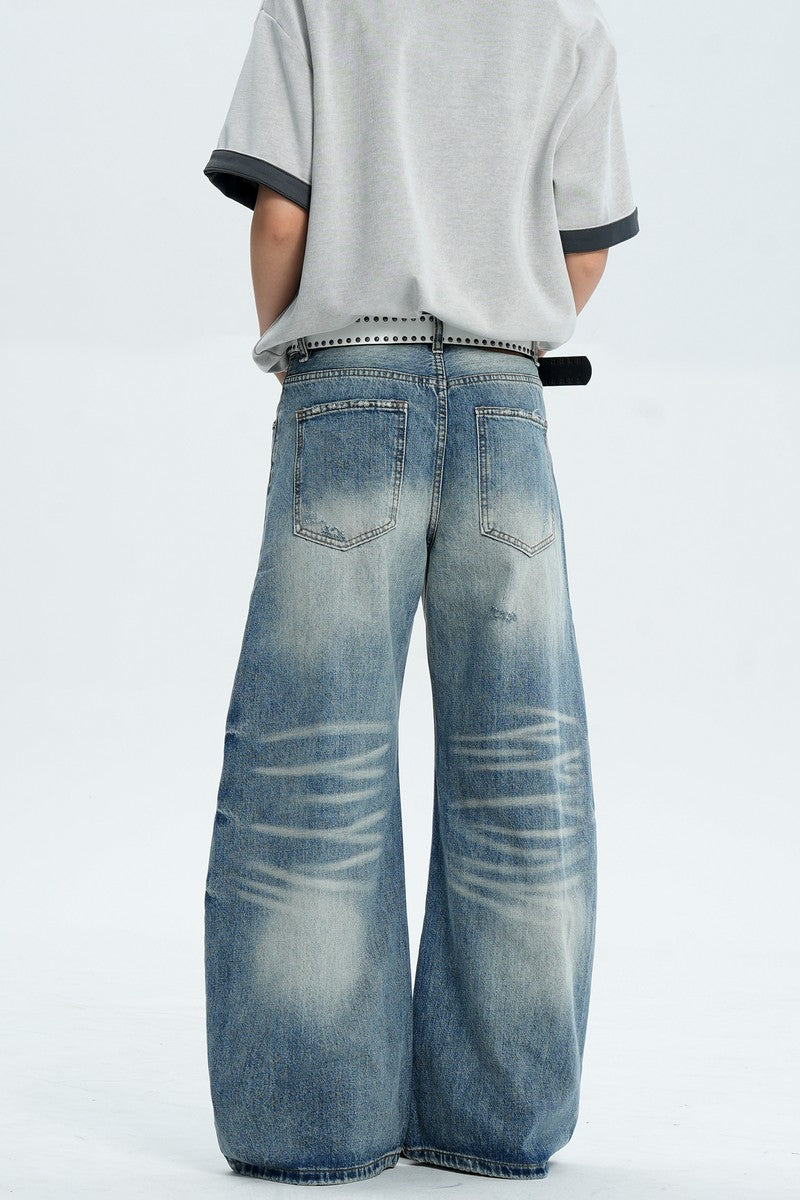 Destroyed Washed Wide Jeans — Trenqor Basics — view 2