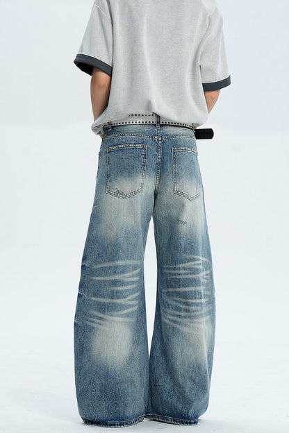Destroyed Washed Wide Jeans — Trenqor Basics — view 2