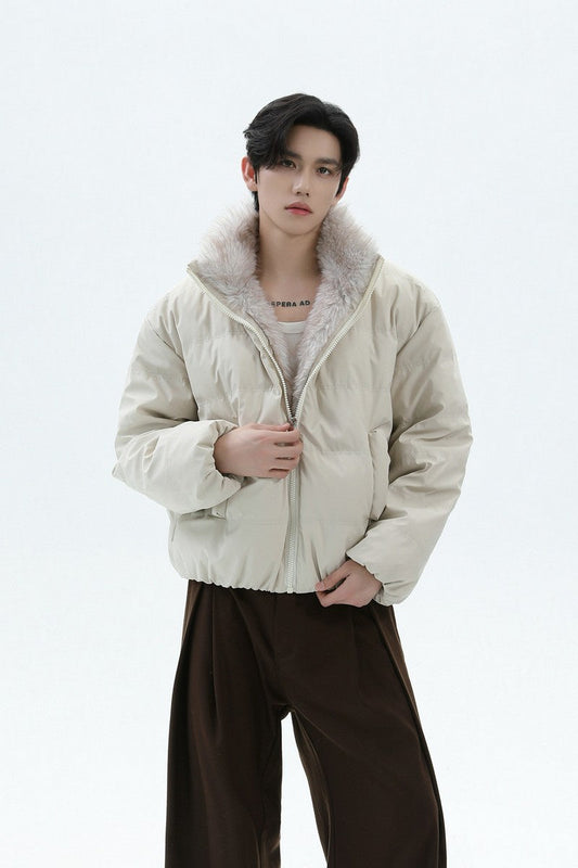 Down Puffer Faux Fur PU Jacket
