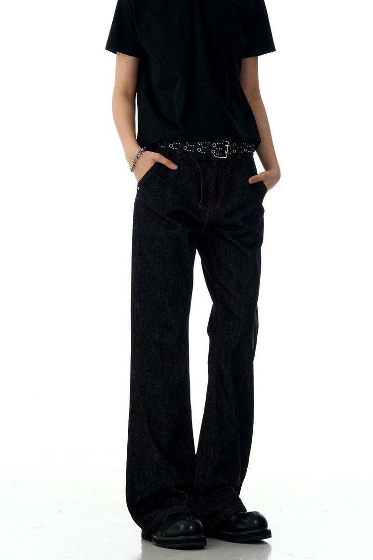 Red Contrast Flare Jeans — Trenqor Basics — view 6