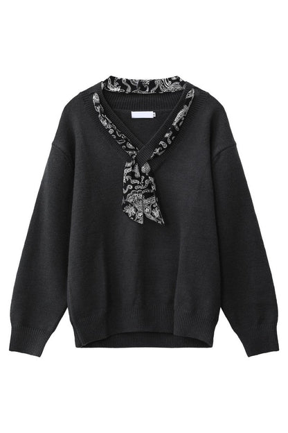Scarf Detail V Neck Knit Sweater