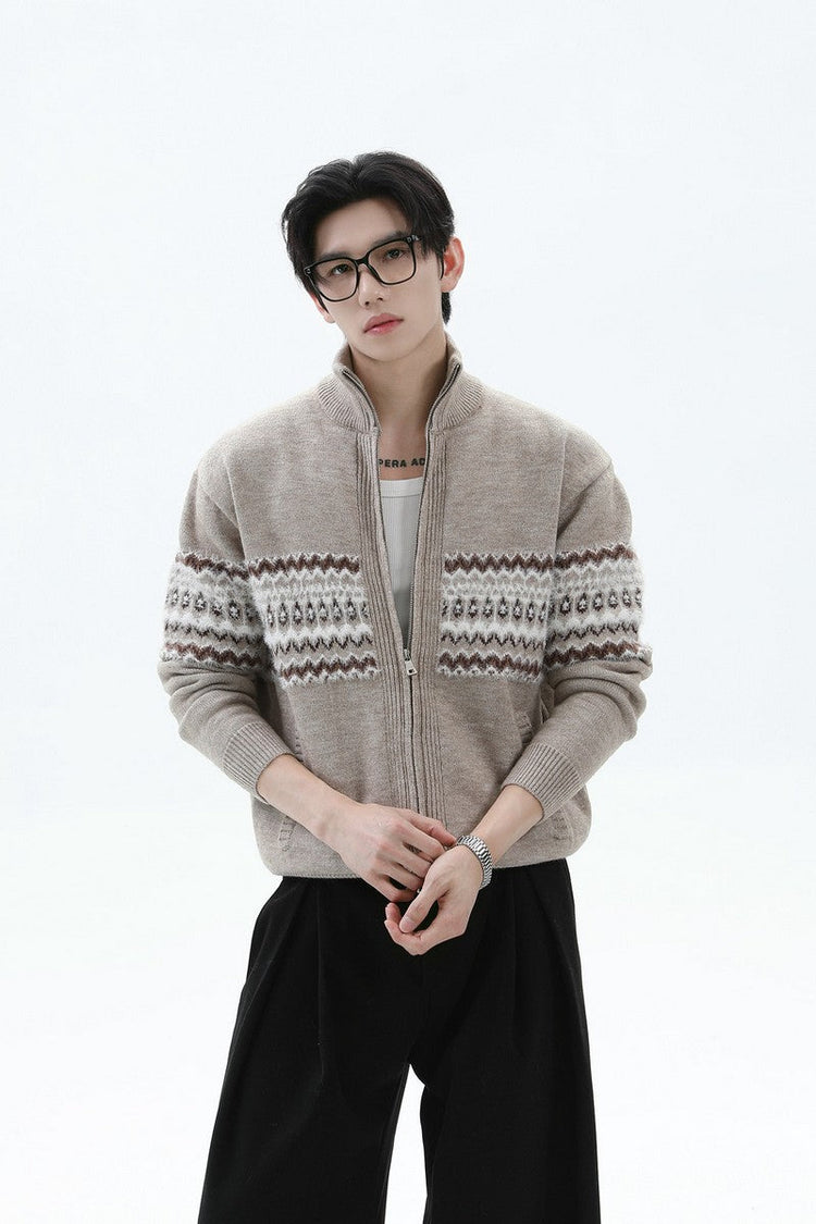 Heavyweight Fair Isle Knit Zip Cardigan — Turntide
