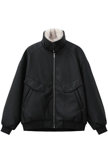 Faux Shearling Lined Leather Jacket