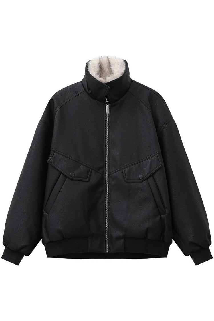 Faux Shearling Lined Leather Jacket