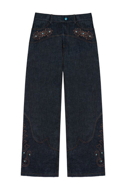 Embroidered Western Straight Jeans