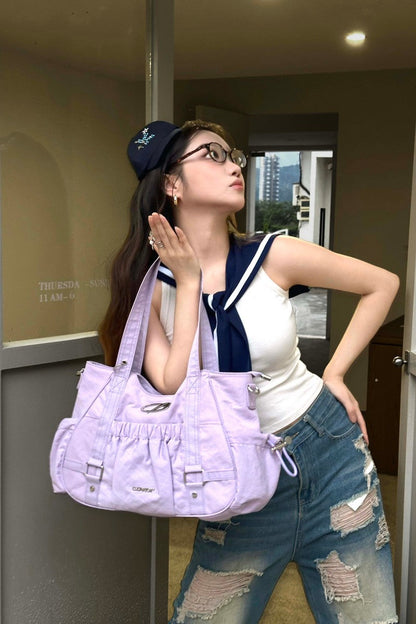 Ruched Nylon Tote Bag