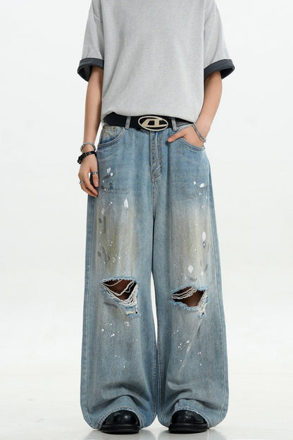 Splatter Ripped Loose Jeans