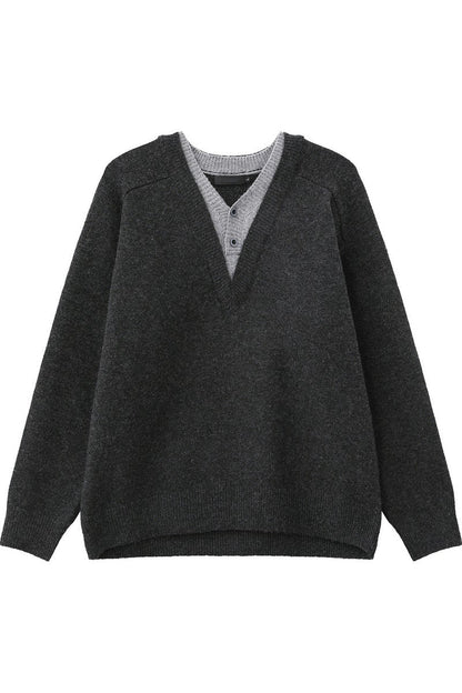 Layered Look Wool V Neck Sweater