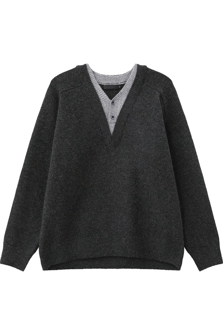 Layered Look Wool V Neck Sweater