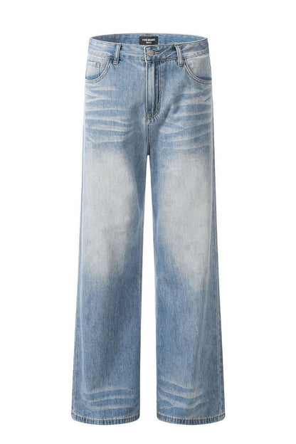 Washed Whisker Wide Jeans
