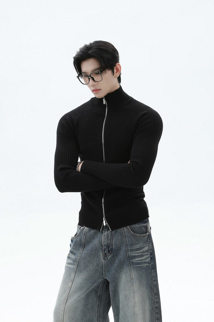 Fitted Ribbed Knit Zip Cardigan — Turntide — view 2