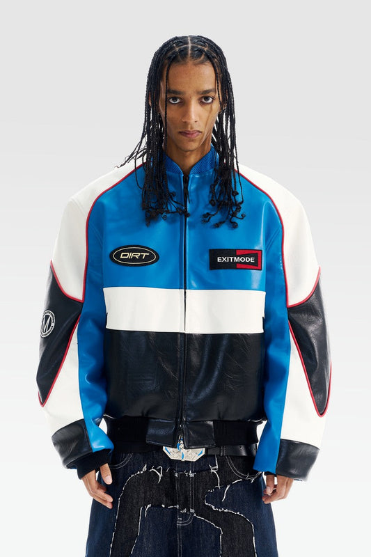 Colorblock Embroidered Faux Leather Jacket