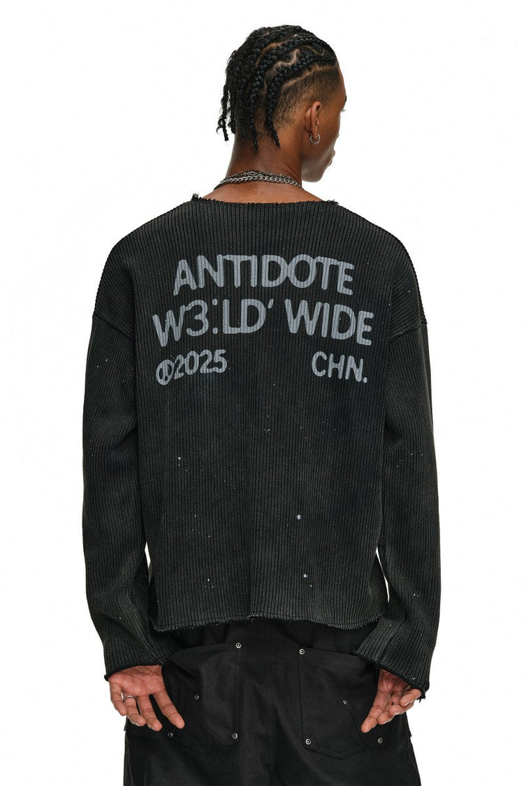 Distressed Paint V-Neck Sweater — Antidote — view 2