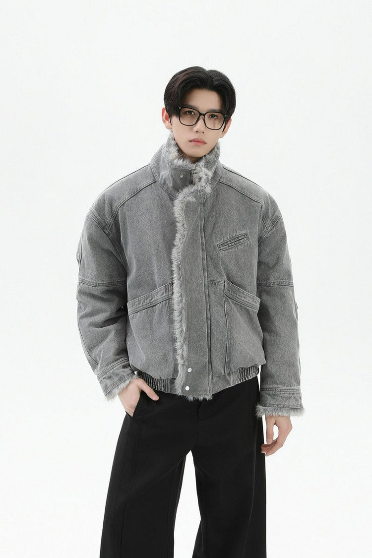 Faux Fur Collar Denim Jacket — Turntide — view 2