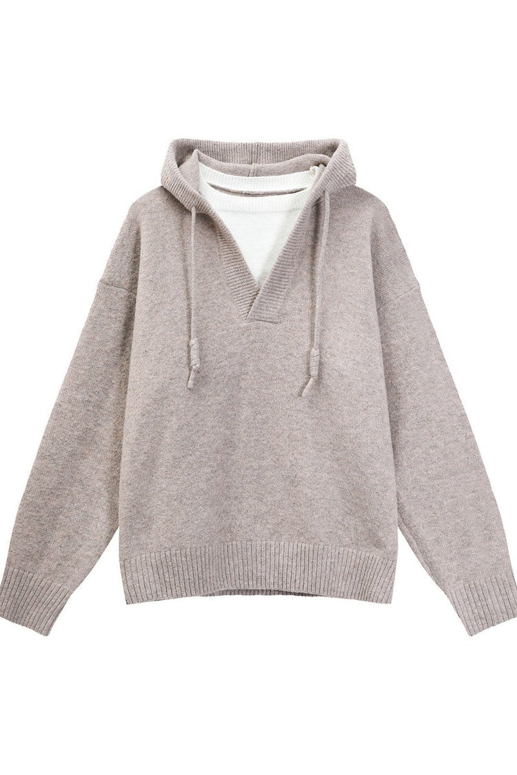 Heavyweight Layered Look Hooded Knit Sweater — Turntide — view 9