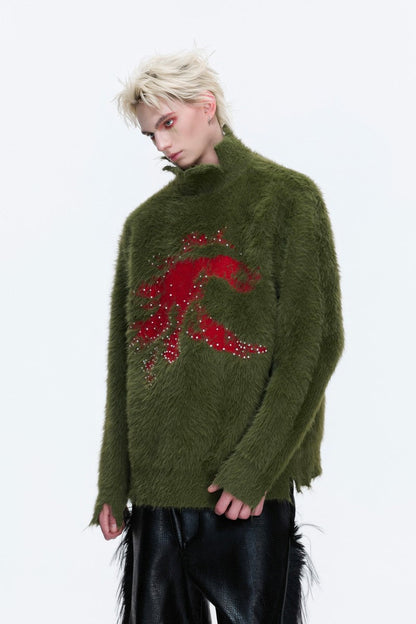 Faux Mink Mock Neck Knit Sweater