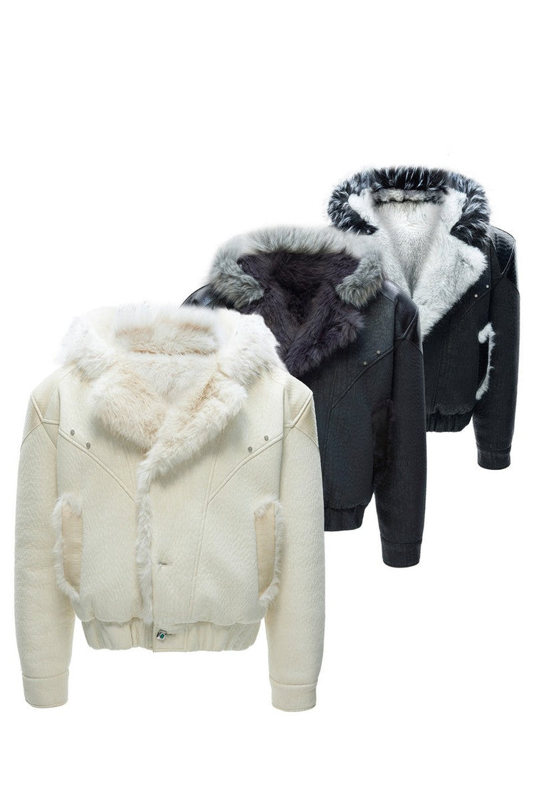 Faux Fur Pattern Puffer Jacket