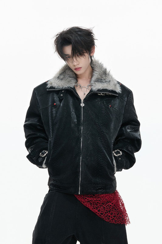 Snake Print Puffer Leather Jacket — Argue Culture