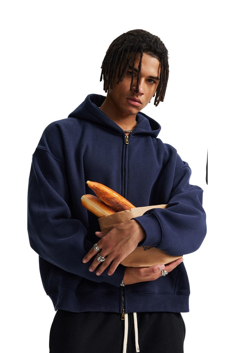 Fleece Boxy Double Zip Hoodie — Trenqor Basics — view 5