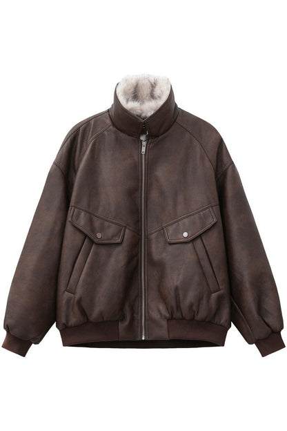 Faux Shearling Lined Leather Jacket