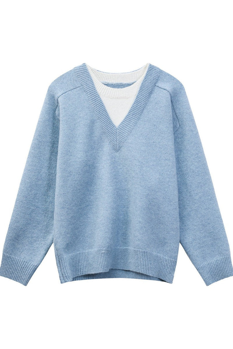 Layered Look V-Neck Wool Sweater — Turntide — view 8
