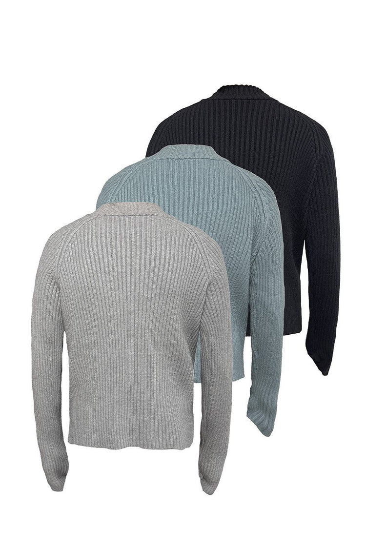 Ribbed Raglan Knit Sweater — JCAESAR — view 4