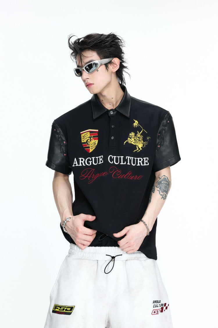 Leather Patch Studded Polo — Argue Culture