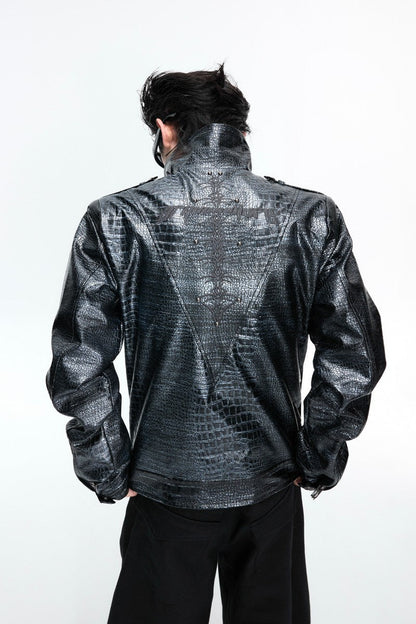 Crocodile Embossed Leather Jacket