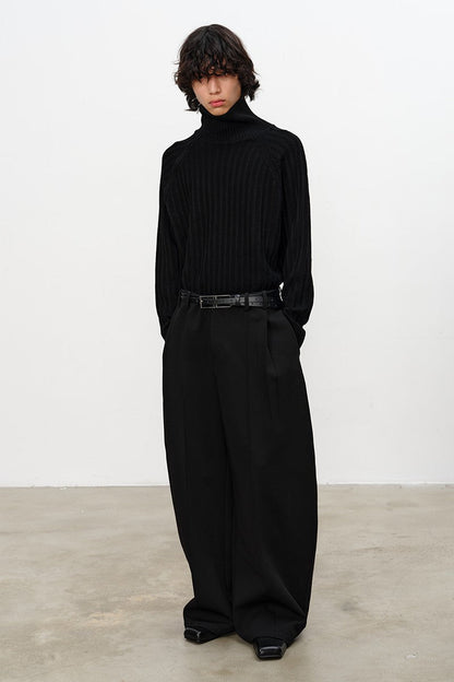 Ribbed Zip High Neck Sweater