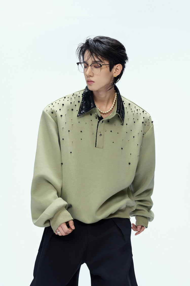 Pearl Sequin Colorblock Polo Sweatshirt — Argue Culture — view 2