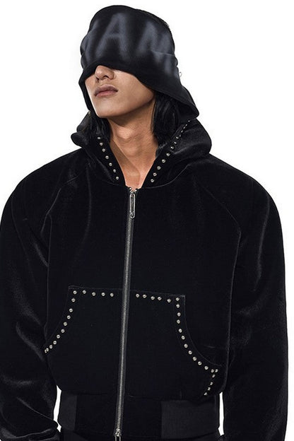 Velvet Beaded Hooded Hoodie