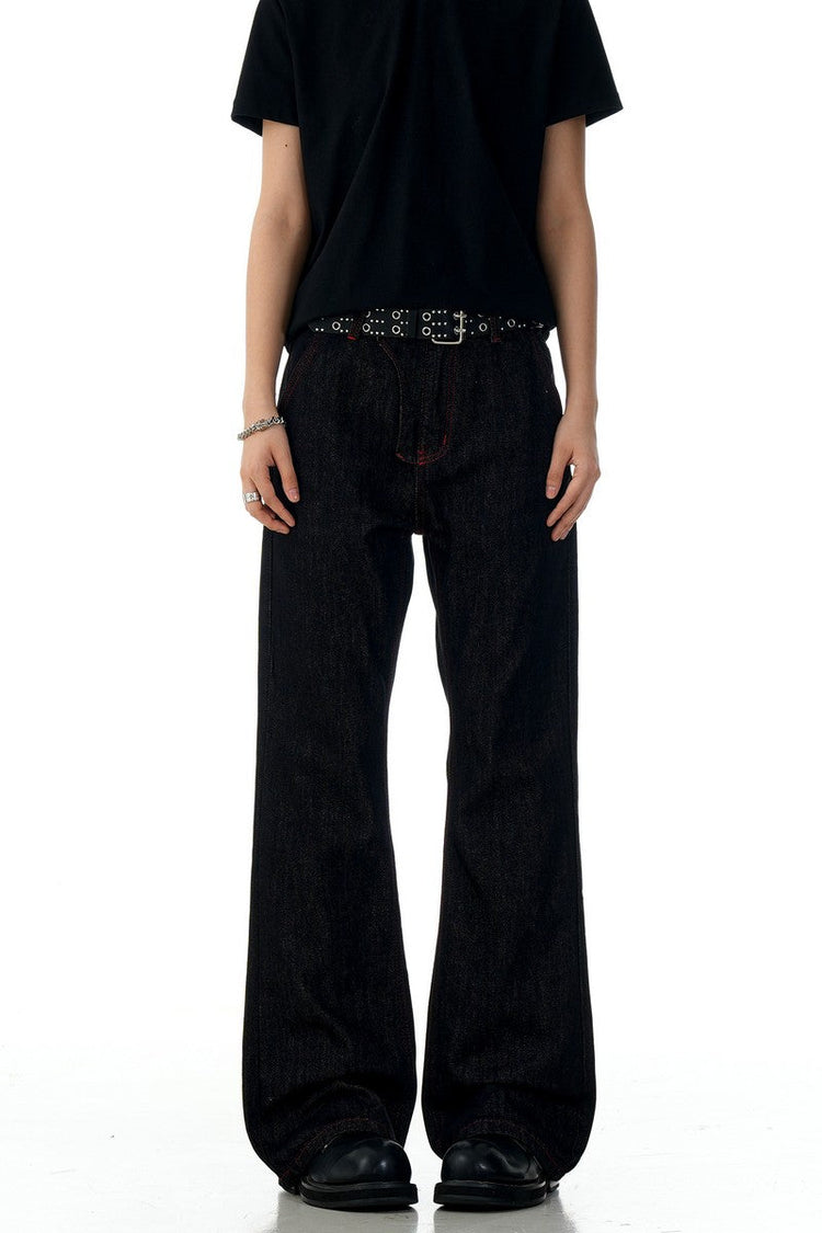 Red Contrast Flare Jeans — Trenqor Basics — view 7