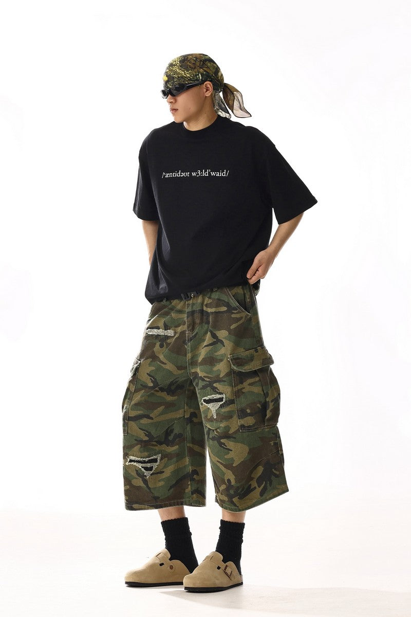 Distressed Camo Cargo Shorts