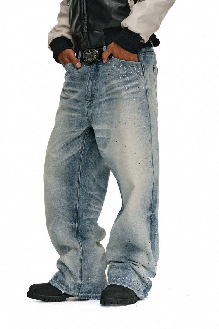 Washed Rhinestone Straight Jeans — Antidote — view 2