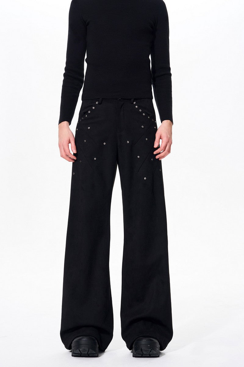 Suede Studded Straight Pants