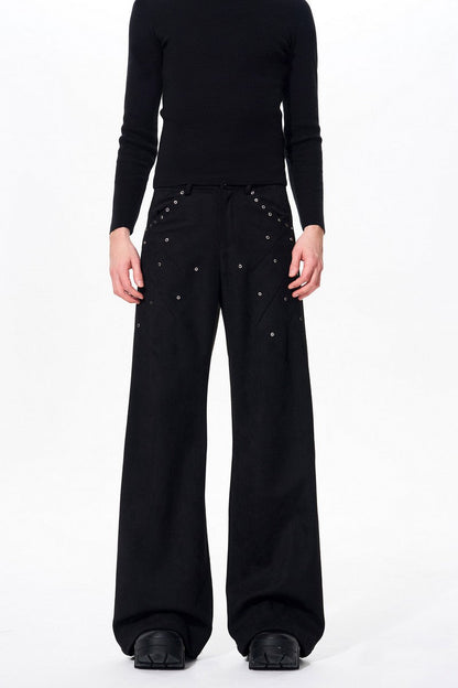 Suede Studded Straight Pants