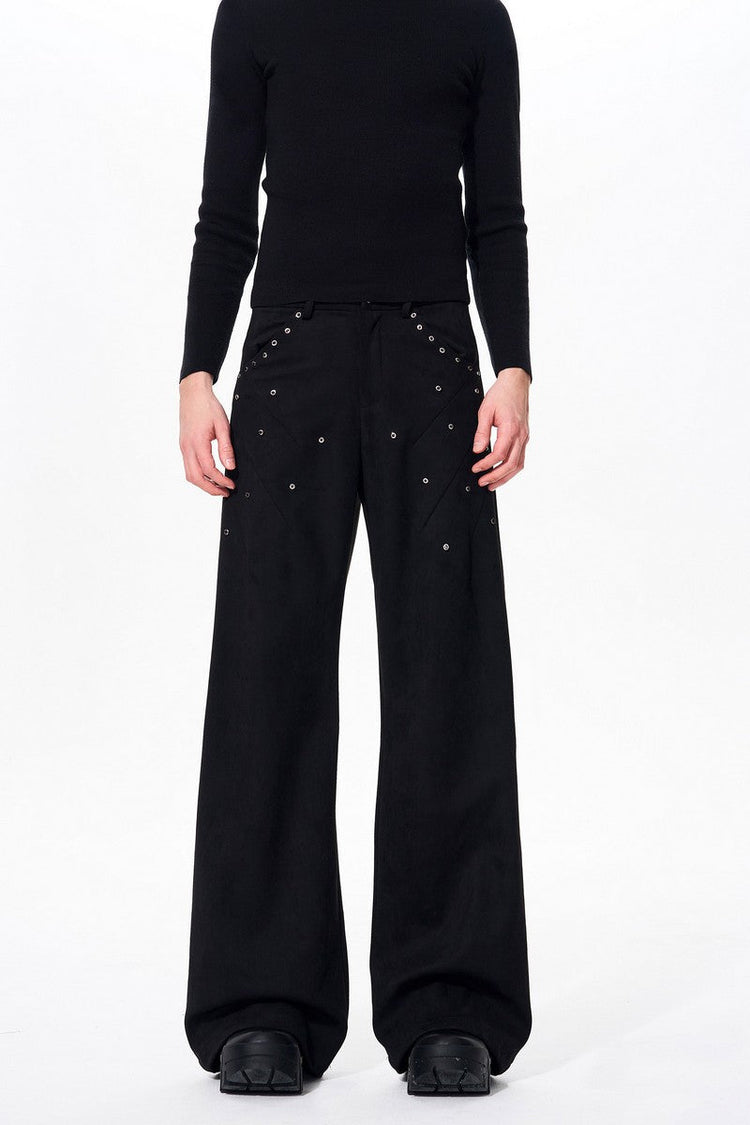 Suede Studded Straight Pants — STARTEXCEEDEND — view 3