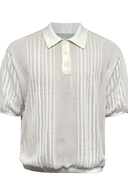 Open Knit Polo Tee