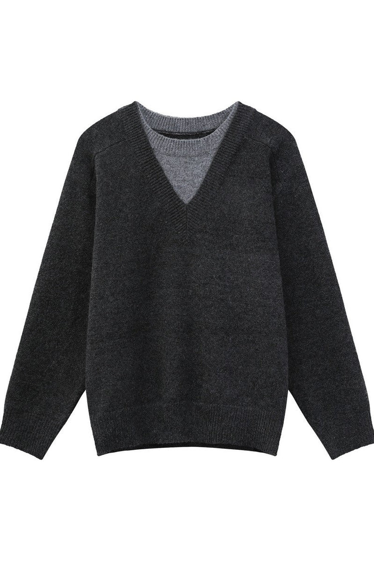 Layered Look V-Neck Wool Sweater — Turntide — view 6