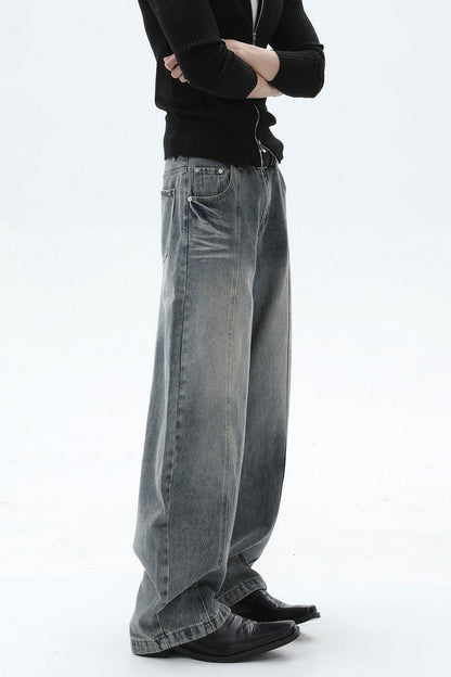Washed Deconstructed Wide Leg Jeans