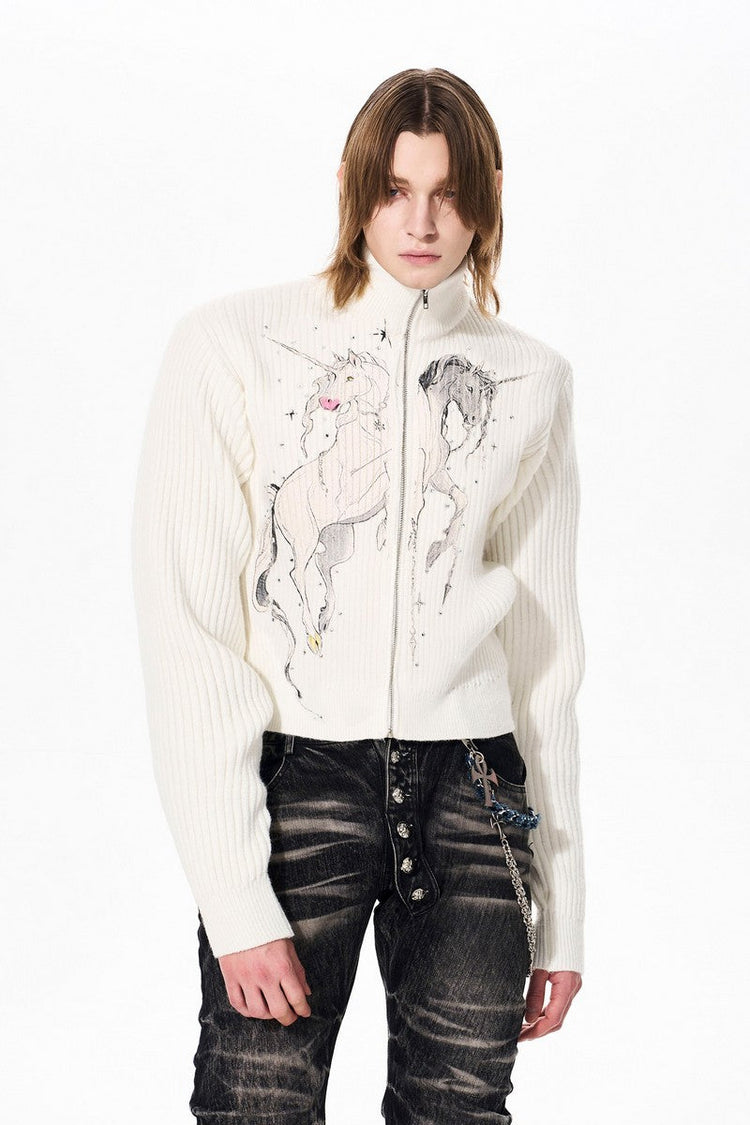 Unicorn Print Rhinestone Cardigan — STARTEXCEEDEND