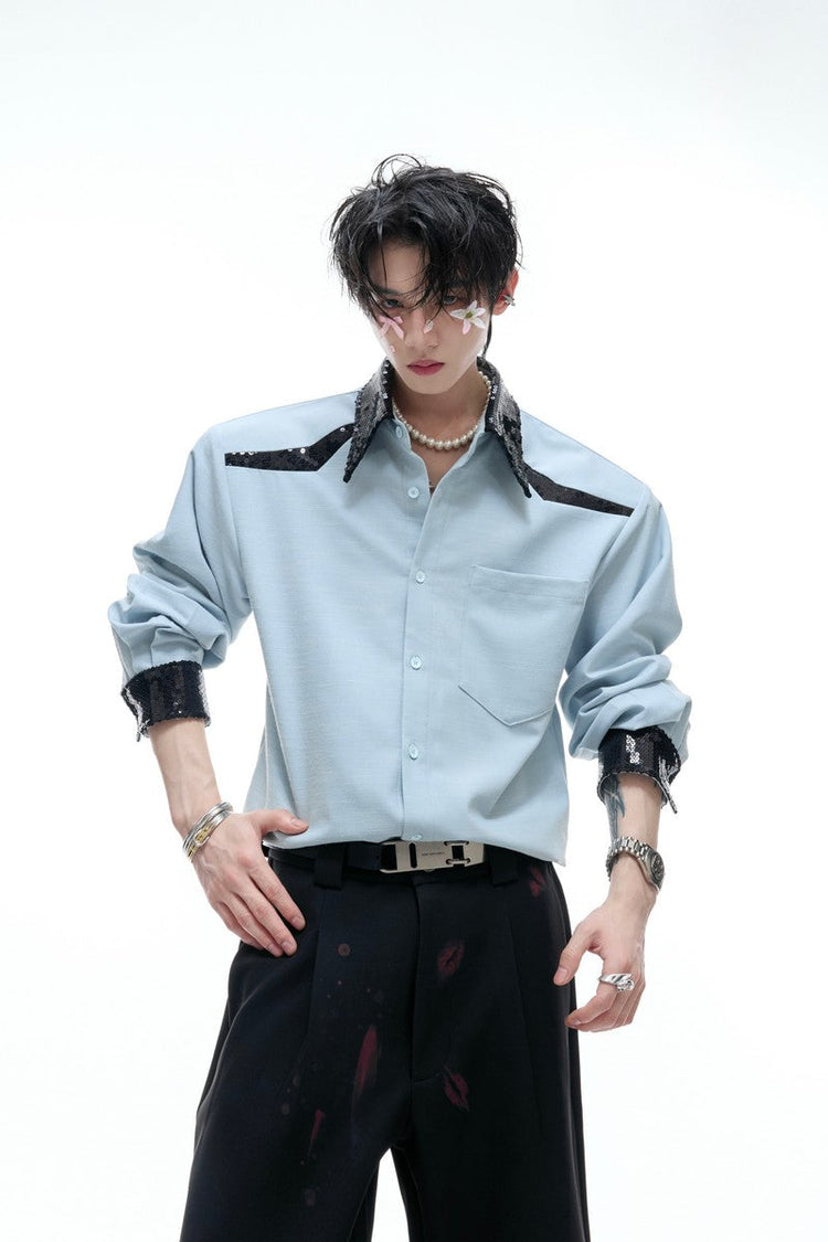 Colorblock Sequin Draped Shoulder Shirt — Argue Culture — view 2
