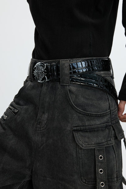 Metal Spine Buckle Leather Belt