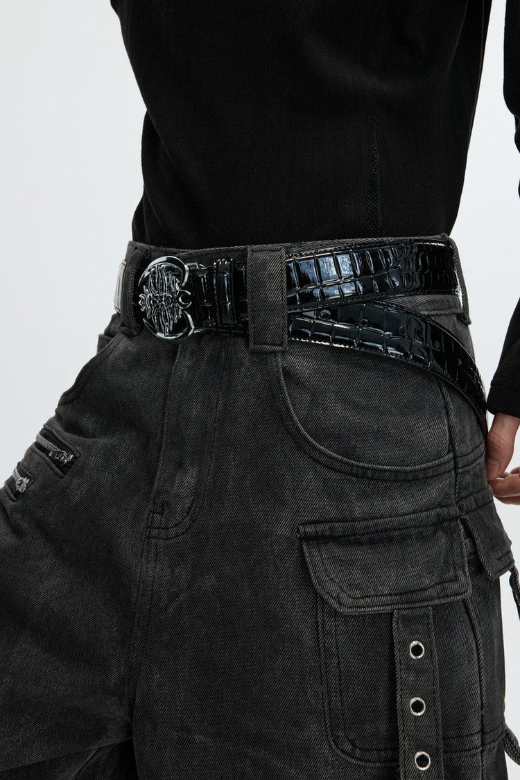 Metal Spine Buckle Leather Belt