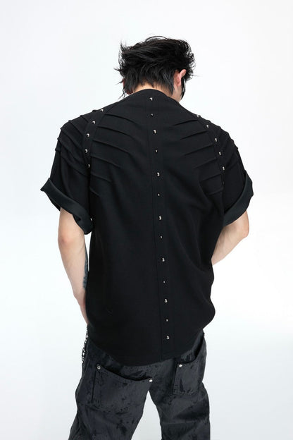 Spine Pleated Studded T-Shirt